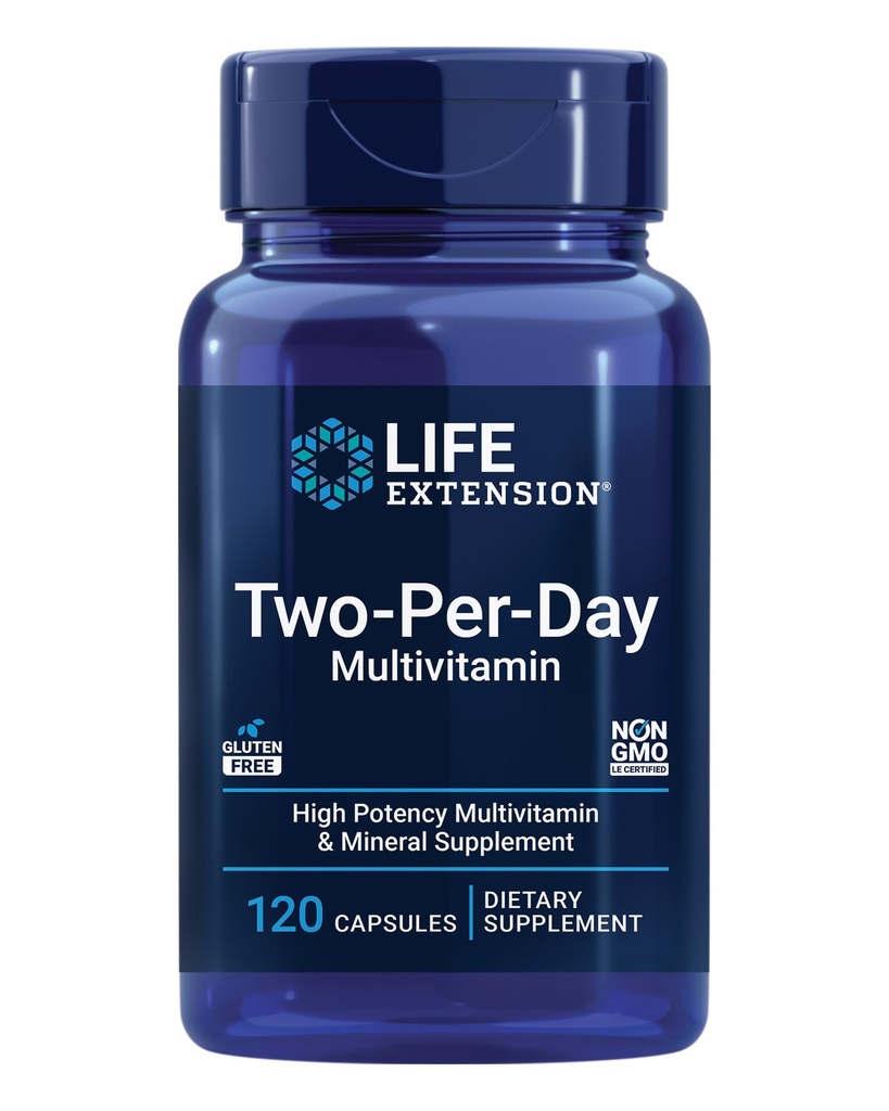 Life Extension Two-Per- Day Multivitamin, Vitamin B, C, D, zink, Pakket med Over 25 Vitamin, Mineraler & ekstrakter, Two-Month Supply, Non- GMO, Gluten- Free, 120 Kapsler