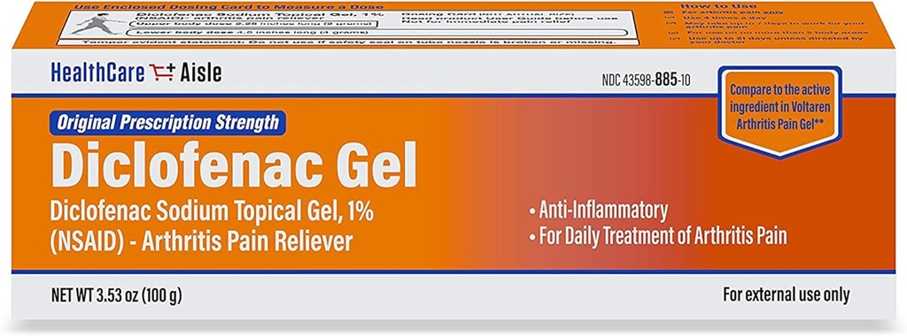 HealthCareAisle Diclofenac Gel, 1%, Gigt Smerte Relief - 100 g tube - Original receptpligtig styrke (NSAID)
