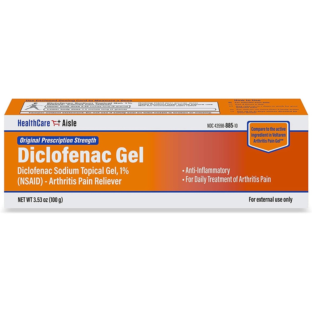 HealthCareAisle Diclofenac Gel, 1%, Gigt Smerte Relief - 100 g tube - Original receptpligtig styrke (NSAID)