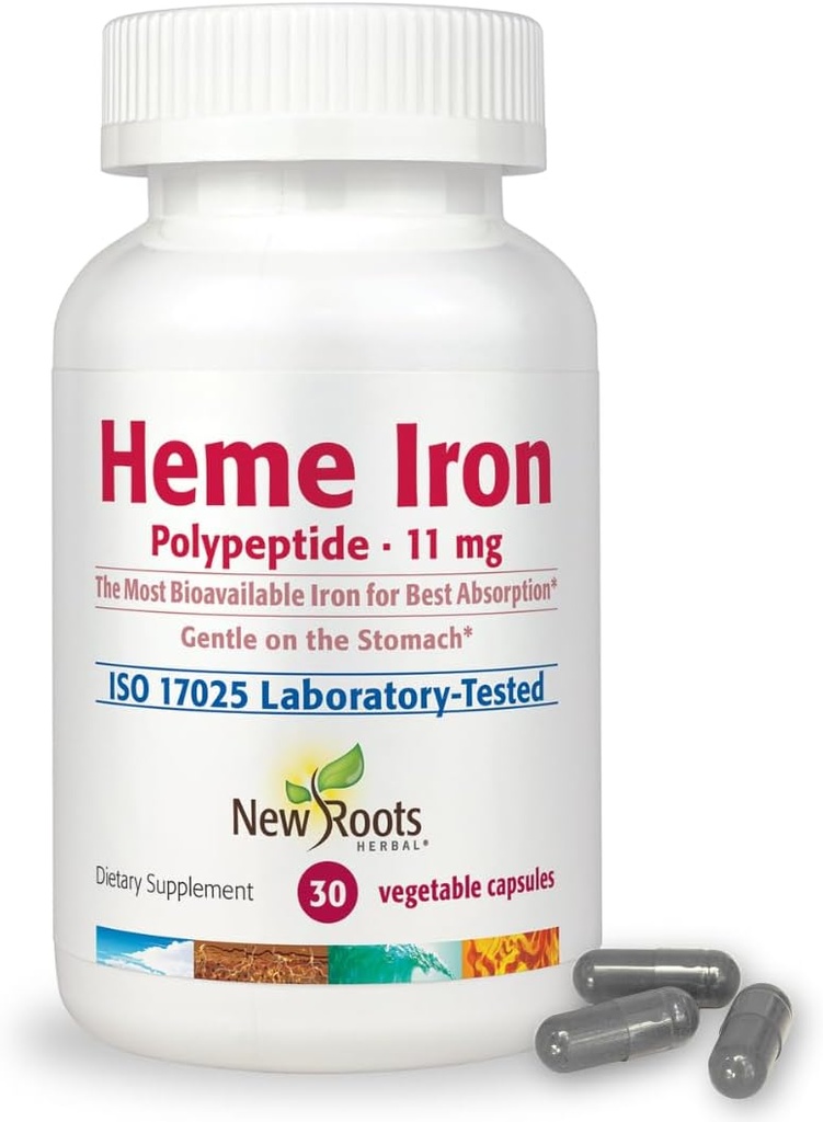 NYE ROOTS HERBAL Heme Iron supplement med C-vitamin & B12 for bedste Absorption 124; jernmangel Support 124; Hæmoglobin Kosttilskud designet af Naturopatic Doctors