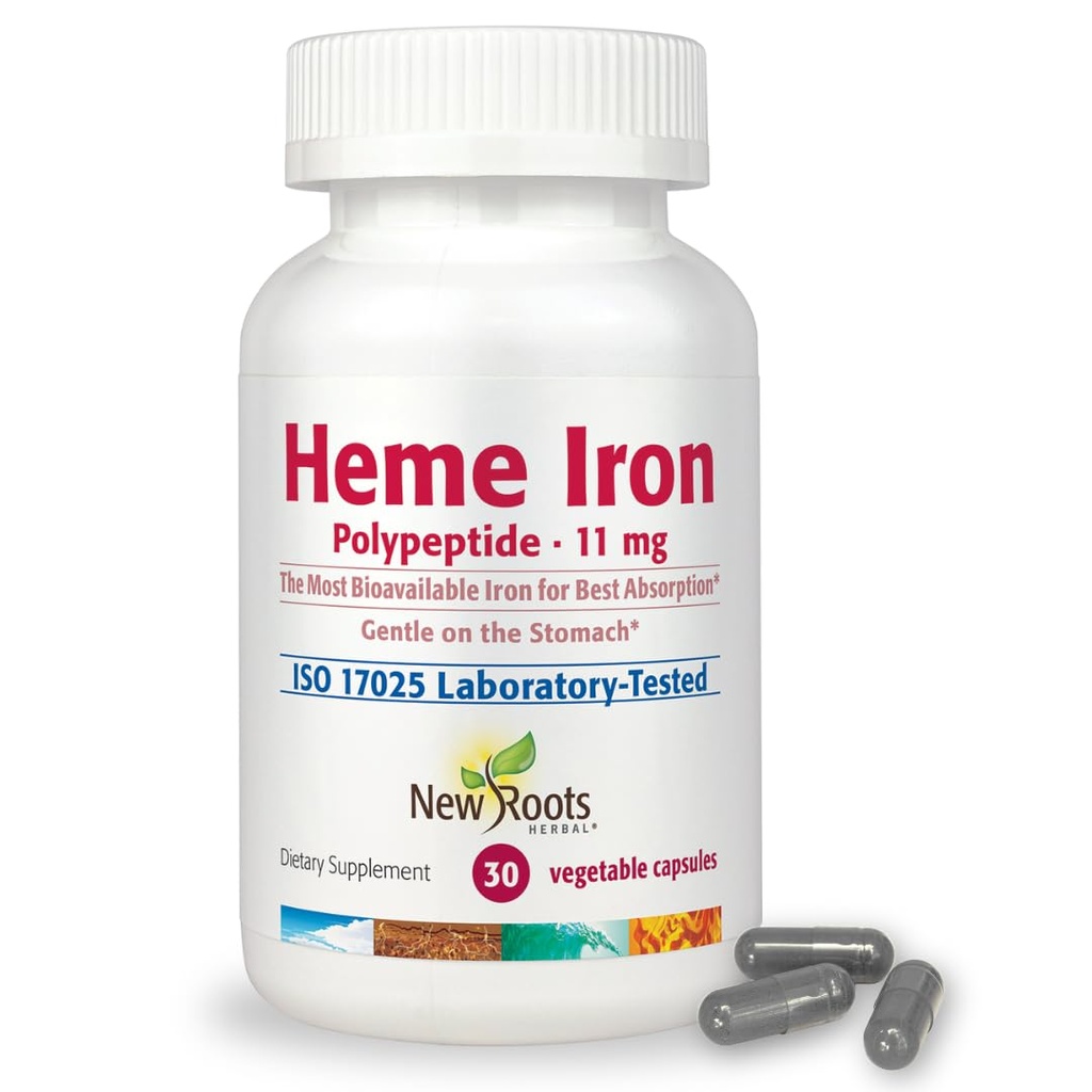 NYE ROOTS HERBAL Heme Iron supplement med C-vitamin & B12 for bedste Absorption 124; jernmangel Support 124; Hæmoglobin Kosttilskud designet af Naturopatic Doctors