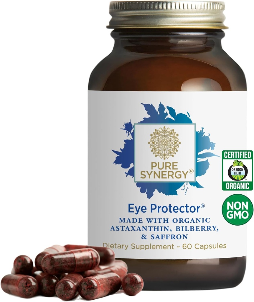 PURE SYNERGY Eye Protector against 124; 100% Natural, Vegan Eye Health Supplements 124; med Organic Astaxanthin, Lutein, & Zeaxanthin against 124; for Sund Vision (60 kapsler)