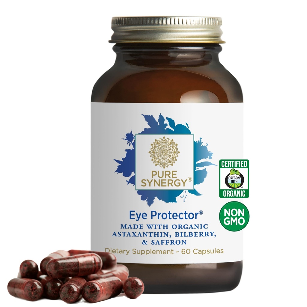 PURE SYNERGY Eye Protector against 124; 100% Natural, Vegan Eye Health Supplements 124; med Organic Astaxanthin, Lutein, & Zeaxanthin against 124; for Sund Vision (60 kapsler)