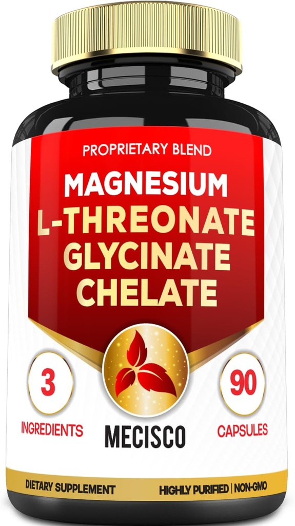 1500mg Magnesium L- Threonat tillæg med Magnesium Bisglycinat & Magnesiumchelat - Support for Komfortabel Mind, Knoglesundhed & Hjerne - 90 kapsler