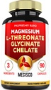 1500mg Magnesium L- Threonat tillæg med Magnesium Bisglycinat & Magnesiumchelat - Support for Komfortabel Mind, Knoglesundhed & Hjerne - 90 kapsler