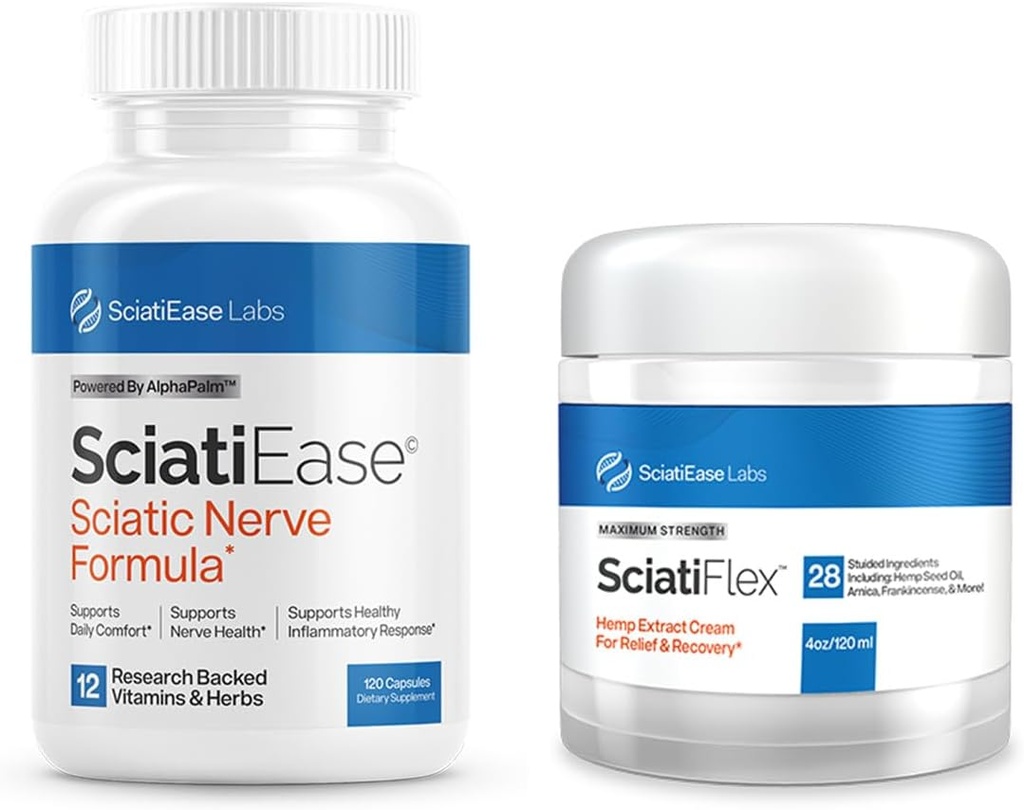 SciatiEase SciatiEase Sciatic Nerve Support Sciati Ease og SciatiFlex Bundle med Alpha Palm og maksimal styrke Sciatic Cream med Hamp og Arnica Extract