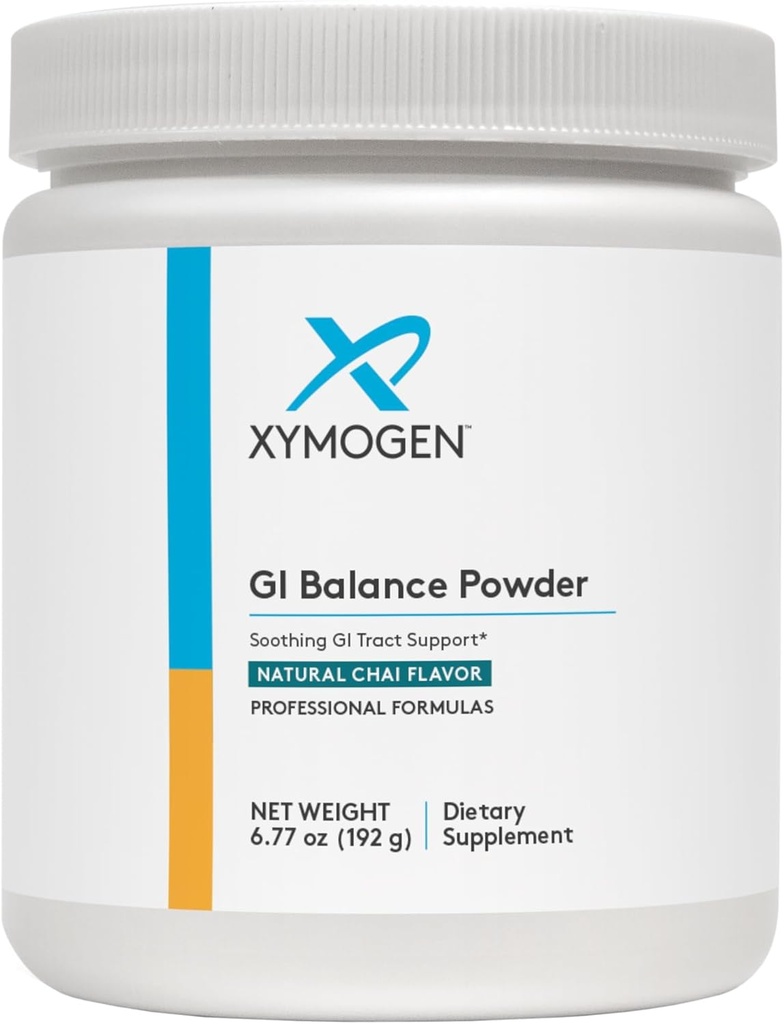 XYMOGEN GI Balance Powder - Soothing GI Tract Support with Marshmallow Root, Licorice, Quercetin, Zinc L-Carnosine, Aloe, Gastric Mucin - Supports Gut Health + Healthy Bowel Function - Chai (6.77 oz)