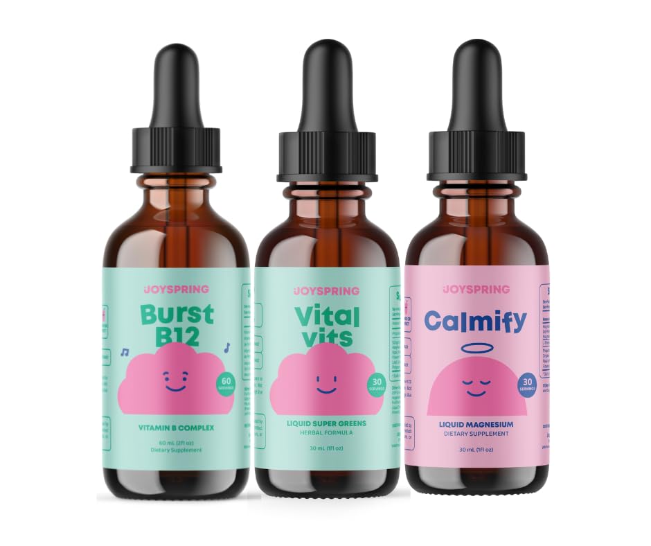 JoySpring B- Complex & Vital Vits med Magnesium Drops Bundle 124; naturligt behårede børn Vitaminer & mineraler