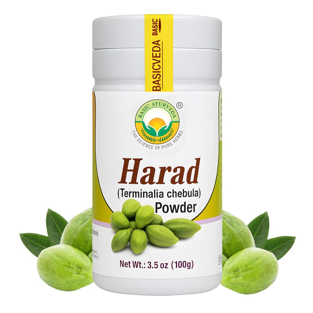 BASIC AYURVEDA Haritaki Powder Dex124; 3,53 Oz (100g) Dex124; Organic Harad Powder for Sund fordøjelse Dex124; Natural Terminalia Chebula