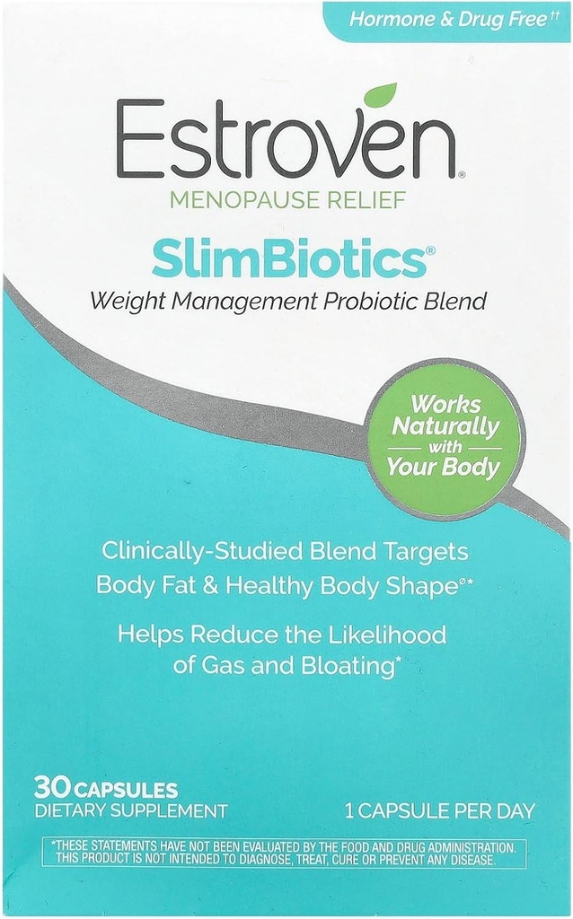 Estroven SlimBiotics, Vægtstyring Menopause Kosttilskud til kvinder, 30 kapsler, B Vitamin til støtte for stofskifte sundhed, Probiotika til fordøjelse for at give Gas & Bloating Relief