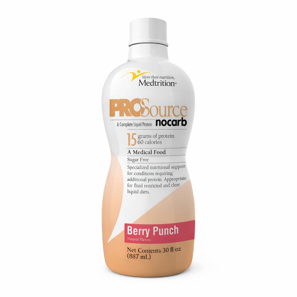 Liquid Collagen Peptides Type I, III 15 Grams Protein per Oz. |Prosource NoCarb Berry Punch 4 Bottles Pack Medtrition|