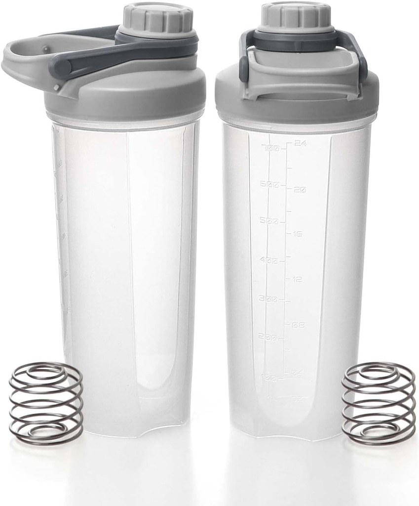 EYMPEU 2 Pack Shaker Flasker til Protein Mixes BPA & Phthalate- fri, Solid Skrue låg Bladsikker Shaker Cup Opvaskemaskine Safe for Protein Shakes 24oz, Clear Grey