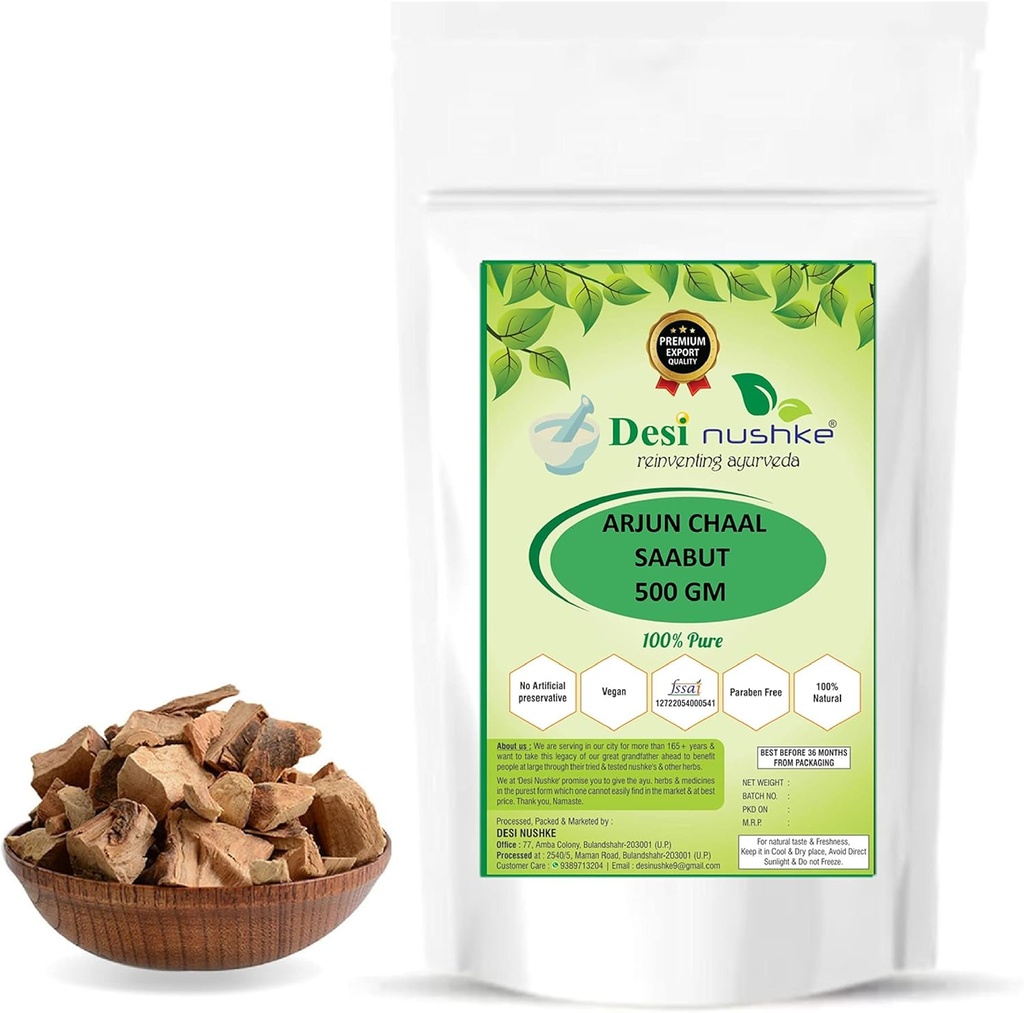 Arjun Ki Chaal 100% Pure Measures 124; 500GM Measures 124; Arjun Chaal Measures 124; Arjun Bark Measures 124; Arjuna Tree Bark - Raw Measures 124; Hjælper med at reducere dårlig Cholesterol