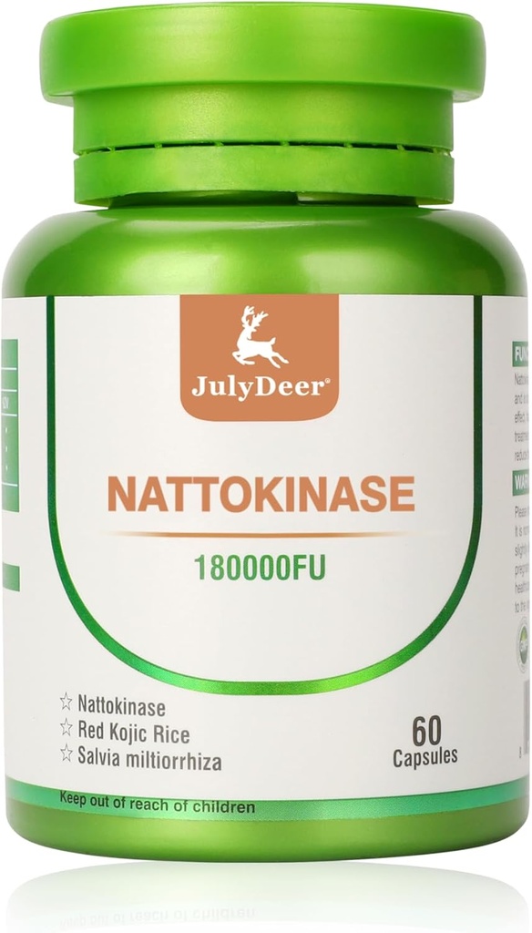 Nattokinase Kosttilskud 180, 000FU Hele flaske 60 kapsler, 6, 000FU 2 kapsler Daglige kosttilskud Systemiske enzymer Vegetarisk venligt for cardiovaskulær og kredsløbsstøtte