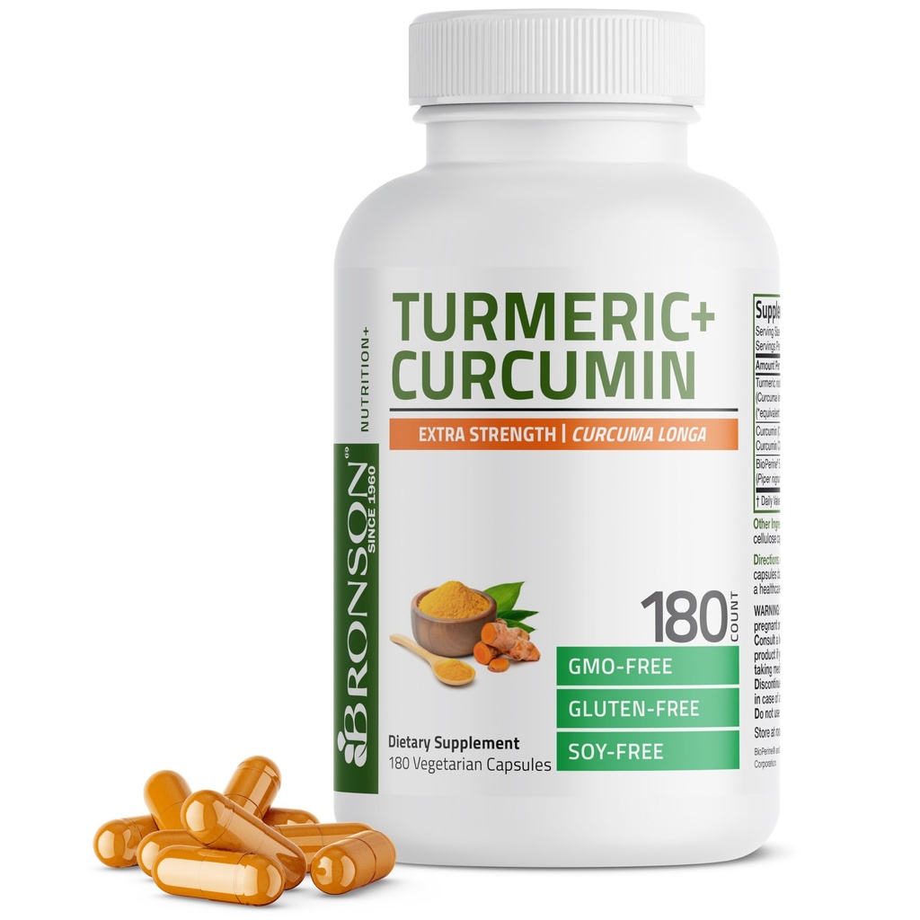 Bronson Turmeric Curcumin Extra Strength - Antioxidant, Joint & Digestion Support with BioPerine, Non-GMO, 180 Vegetarian Capsules