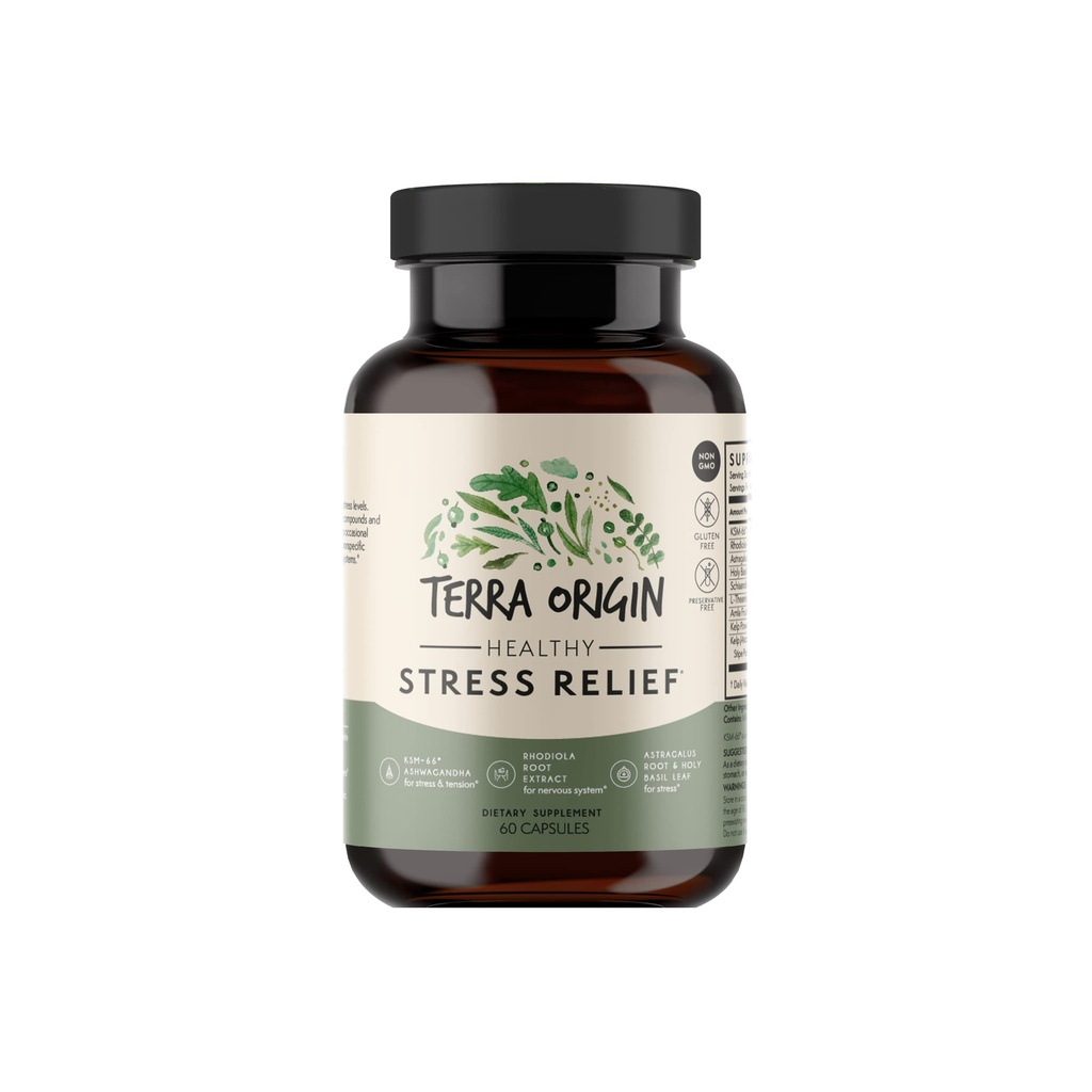 TERRA OPRINCIN Sund Stress Supplement 124; 60 Kapsler Note 124; KSM- 66 Organic Ashwagandha, L- Theanine, Rhodiola Extract, Astragalus Root og Holy Basilikum