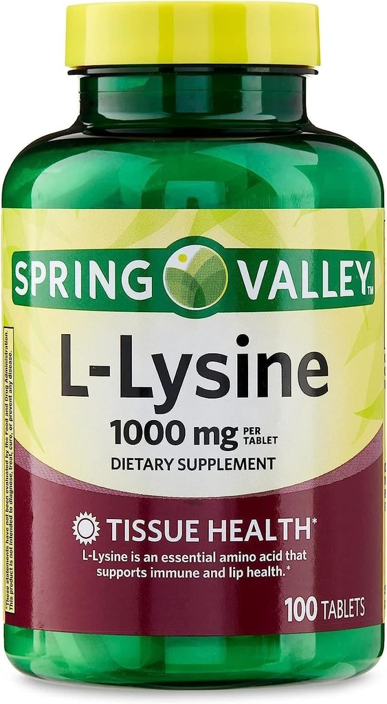 SPEC Lysin Aminosyretilskud, 1 tablet per servering, Spring Valley L- Lysin understøtter et sundt immunsystem * 100 Tæl