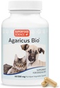 Agaricus Bio 300mg til hunde og feliner, Beta glucan champignon Pet supplement til boost kritisk immunforsvar & cellulær sundhed, antioxidant pulver, energistøtte til gamle hunde og katte, 60 hætter