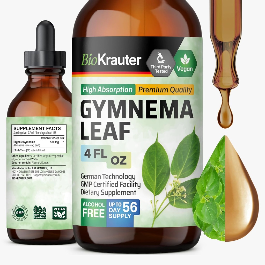 BIO KRAUTER Gymnema Sylvestre Extract Drops - Alkohol og sukker fri - Vegan Gymnema Leaf Extract 4 Fl.Oz.