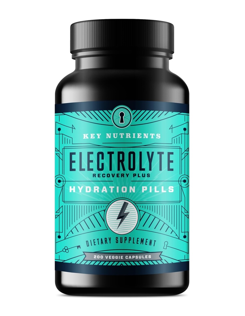 KEY NETRIENSER Elektrolyttabletter, 200 kapsler, salttabletter til dehydrering, Fastende Elektrolyttabletter - saltpiller med elektrolyter, Ingen sukker, Gluten Free Hydration Tablets Made in USA