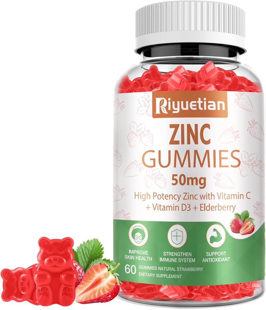 Zink Gummies - 50mg høj potens Zink med vitamin C + vitamin D3 + Elderberry - immunforsvar - Vegan, ikke-GMO og Gluten Free - 60 Gummies