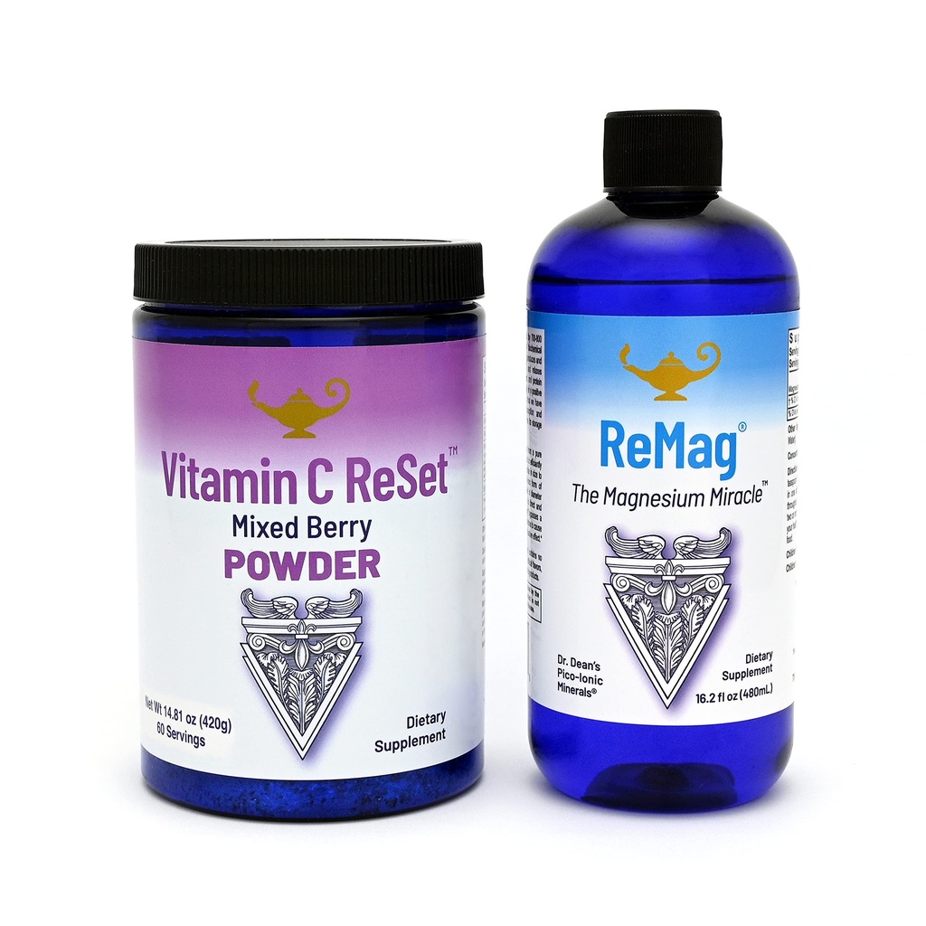 RnA ReSet ReMag & C-vitamin Reset Bundle - Liquid Magnesium Supplement (16.2 Fl Oz) & Berry- Smaget C-vitamin Powder (14.81 Oz)