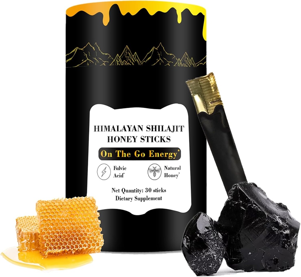Shilajit Honey Sticks, 30 Sticks - Pure Himalayan Resin, Organic Honey & Saffron for Energy Boost, immunforsvar & Vitality, SHILAJIT Honey Sticks til mænd og kvinder