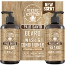 Viking Revolution Palo Santo Beard Wash and Beard Conditioner sæt med Argan og Jojoba Oliils - Blødninger og styrker - Natural Palo Santo Duft - Beard Shampoo med Ginseng Root Extract (17 oz)
