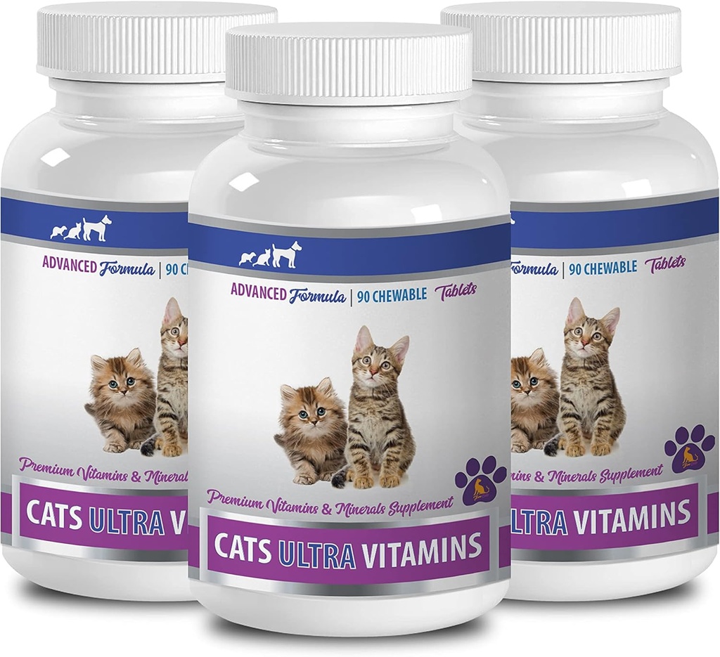 antioxidant til katte - Ultra Vitaminer til katte - Sunde mineraler og vitaminer Formel - Chews - Calcium til katte - 3 flasker (270 Treats)