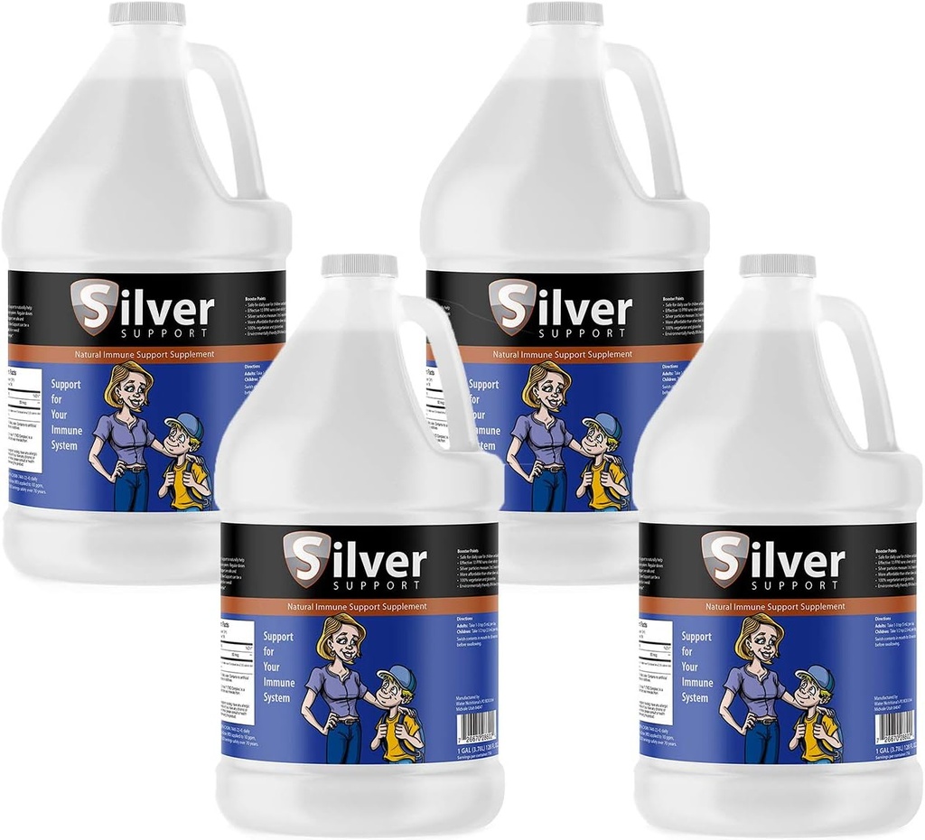 Sølv Support - Urteimmune Support, Nanostørrelse Sølv Løsning, Immunbooster til børn, Kæledyr & Voksne, Renset Sølv, Forstærkning dit immunsystem til kolde og fluesæson - 4 Galloner