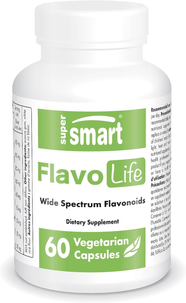 Supersmart FlavoLife (Flavonoid Complex Supplement) - med Luteolin, Myricetin, Fisketin, Rutin, Quercetin, EGCG, Apigenin, Hesperidin Dex124; Non- GMO & Gluten Free - 60 Vegetariske kapsler