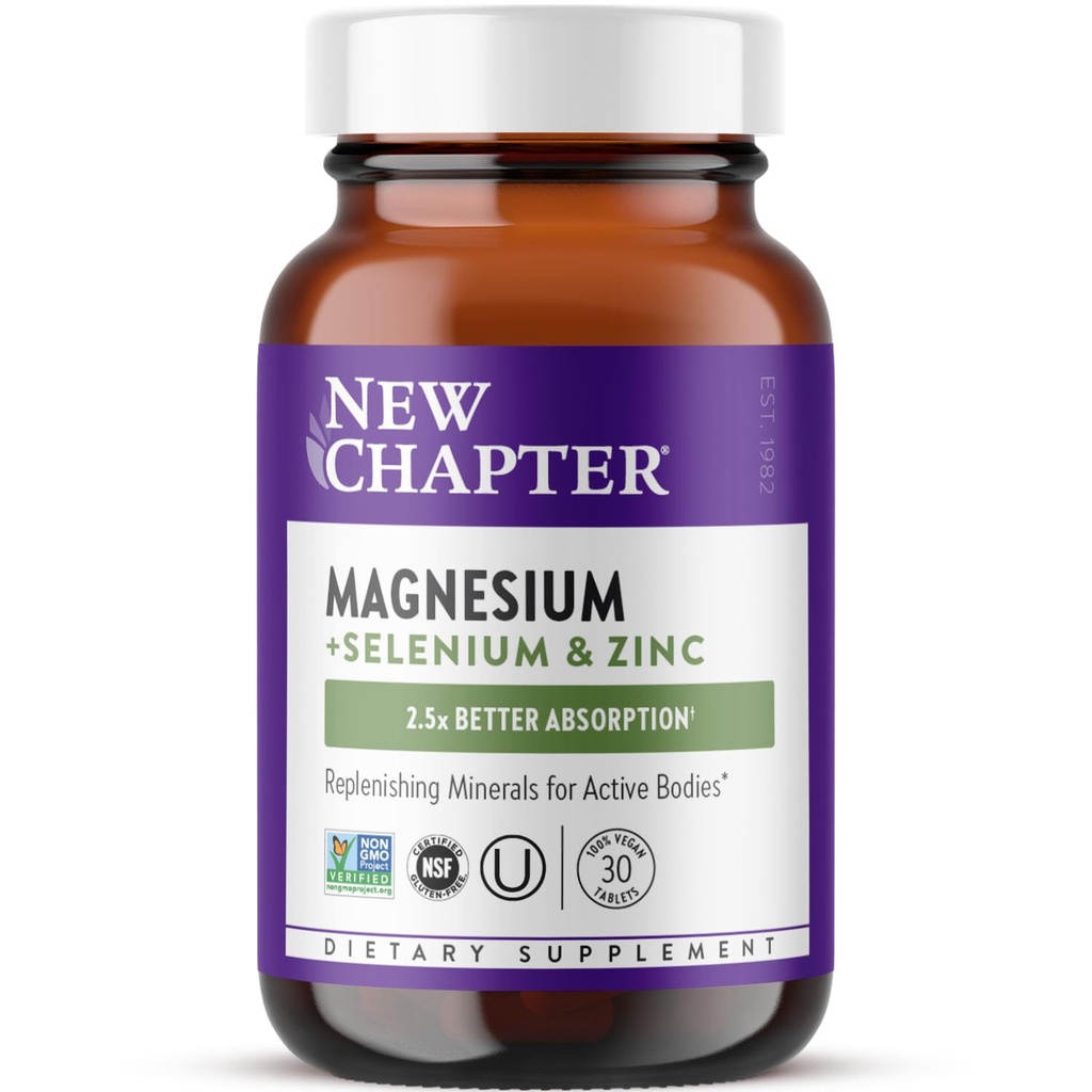 Nyt kapitel Magnesium- Selenium- Zink supplement, 325 mg Magnesium i One- Daily Tablet for Aktive Kropper, Bounce tilbage efter træning med Muskelstøtte Minerals + Hydrating Electrolytes, 30 Greve