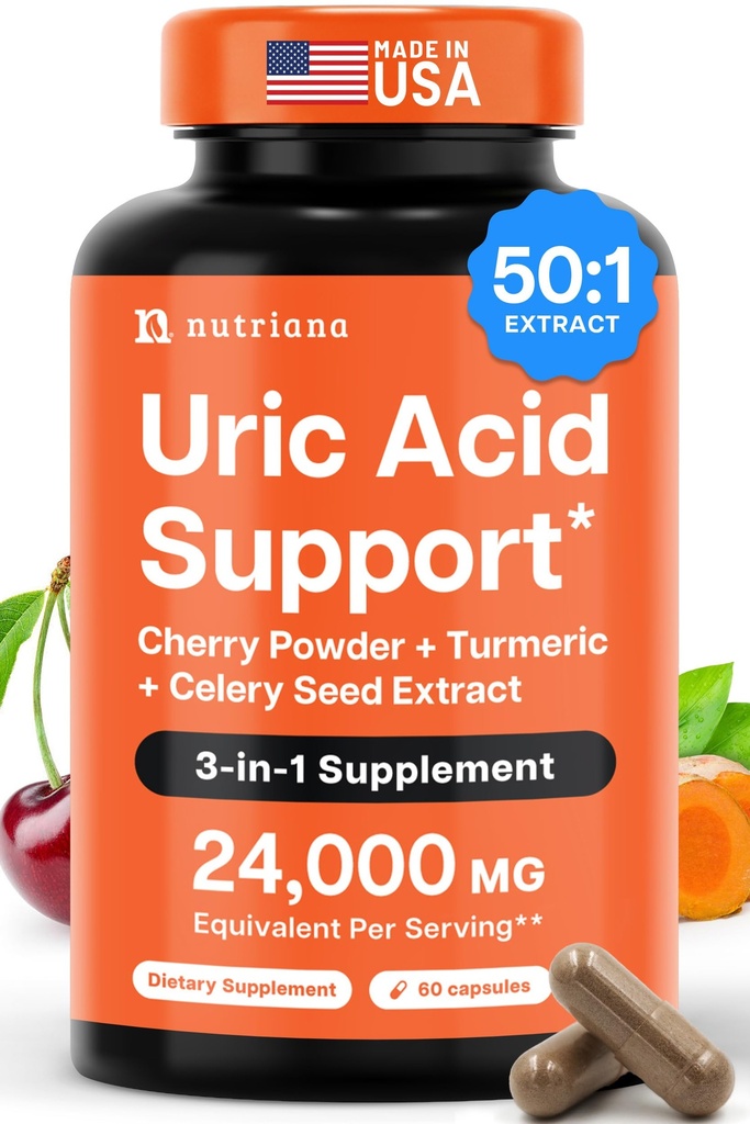 3 i 1 Urisyre Flush Cleanse - Tart Cherry Uddrag med gurkemeje & Selleri frø Supplement Udrensning - Fødder og fælles støtte - 60 Veggie kapsler