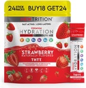 Hydrering Pulver, Jordbær Pack med 24 Electrolyte Powder Pakninger, Naturlig Smagsfyldt Hydrating Pakninger til vand, Hurtig fungerende Hydrate Elektrolyter med Vitaminer B & C, Energi & Inddrivelse