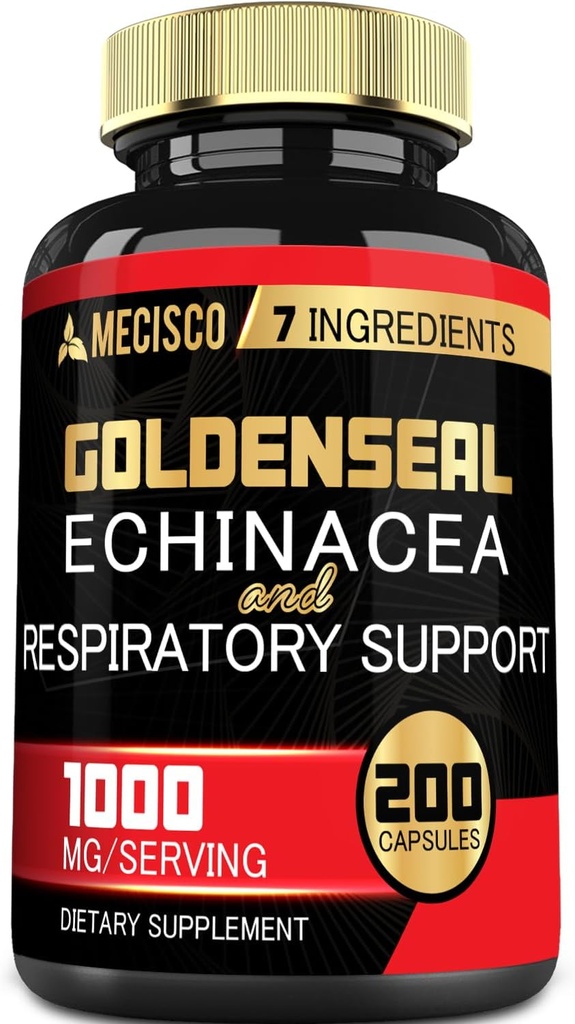 Goldenseal Root Capsule Organic med Echinacea, Mullein Leaf, Plantain & Mere - 7 Premium Herbal støtter immunsystem, fordøjelsessygdomme, Glat vejrtrækning, og bodymanagement - 200 kapsler
