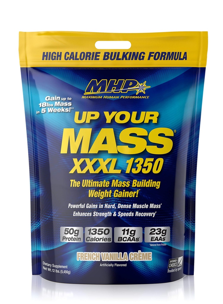 Maksimal Human Performance MHP UYM XXXL 1350 Mass Building Weight Gainer, Muscle Mass Gains, w / 50g Protein, Høje Kalorier, 11g BCAA, Leucin, Fransk Vanilla Creme, 16 Servere