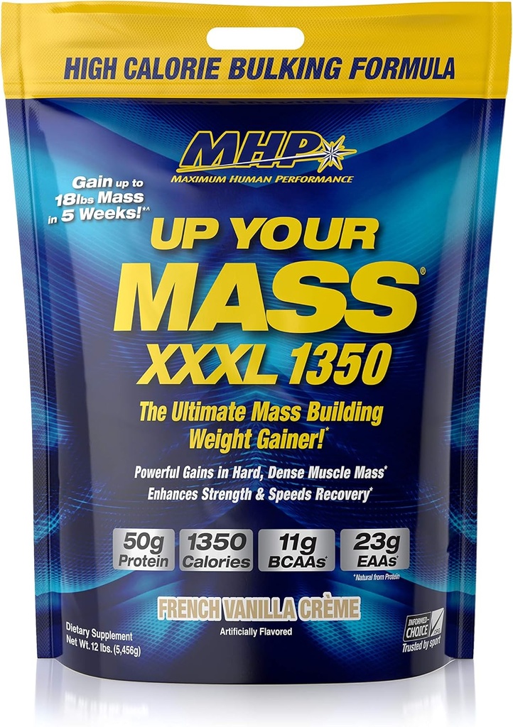 Maksimal Human Performance MHP UYM XXXL 1350 Mass Building Weight Gainer, Muscle Mass Gains, w / 50g Protein, Høje Kalorier, 11g BCAA, Leucin, Fransk Vanilla Creme, 16 Servere