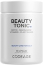 Kodeage Biotin tillæg med C-vitamin, E-vitamin, B6-vitamin, Niacin, Folate, Organic Food Blend, Phytoceramider, Astaxanthin, Selenium - Beauty Tonic - Hår, Hud og Nail Support - Vegan, 90 Ct