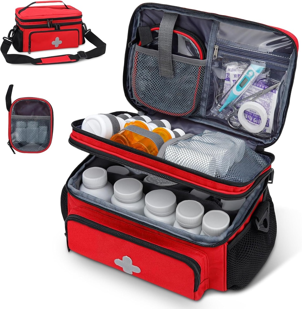 Medicine Storage Bag, Pill Flaske Organizer til nødsituation, Medicine Box Tom med lille portable Pouch, Førstehjælp Box til rejse og Home Storage