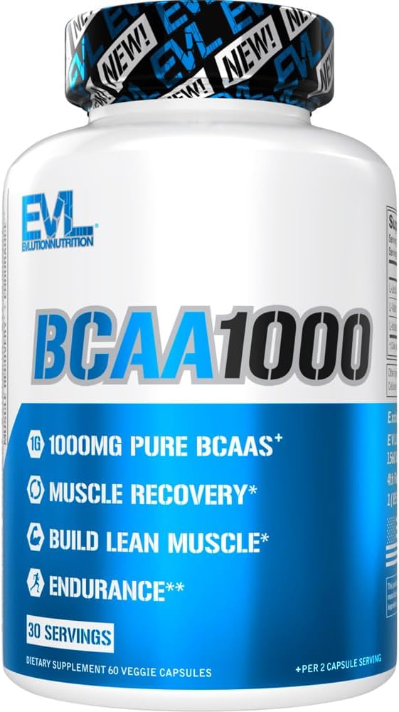 BCAAs Aminosyrer Supplement for mænd - EVL 2: 1: 1 5g kapsler til indlæg Workout Inddrivelse og Lean Muscle Builder for mænd - BCAA1000 Forgrenet kæde Aminosyrer Næringsstof Supplement - 30 Servering