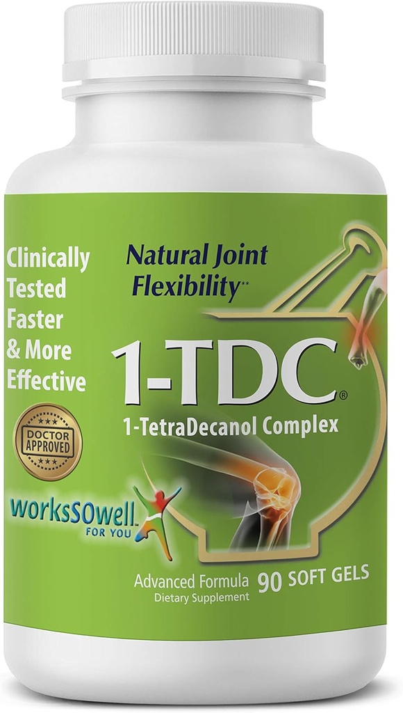 1TDC Joint & Muscle Health 90 Soft Gels Formuleret til at give komplet Body Relief Forbedret med 1Tetradecanol Complex at fremme naturlig fælles fleksibilitet Sikker & effektiv
