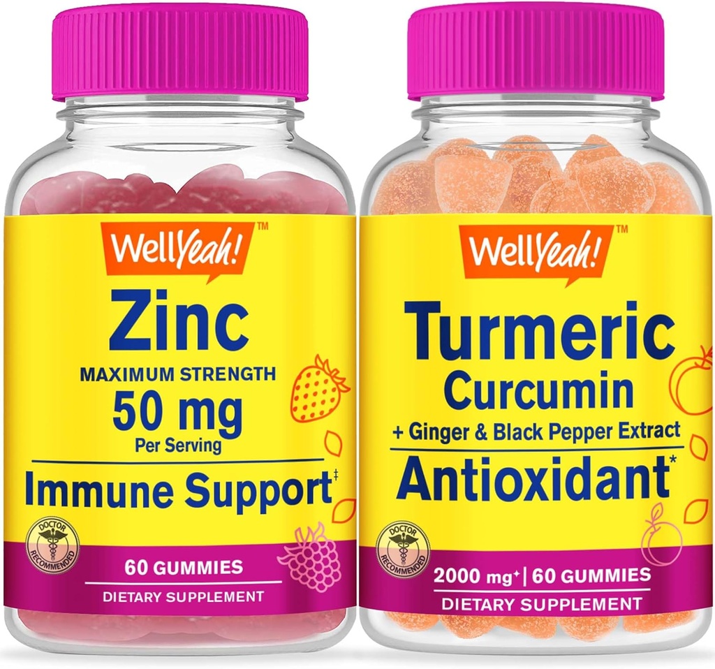 WellYe Zink + gurkemeje, Gummies Bundle - Great Tasting, Vitamin Supplement, Gluten fri, GMO fri, Chewable Gummy