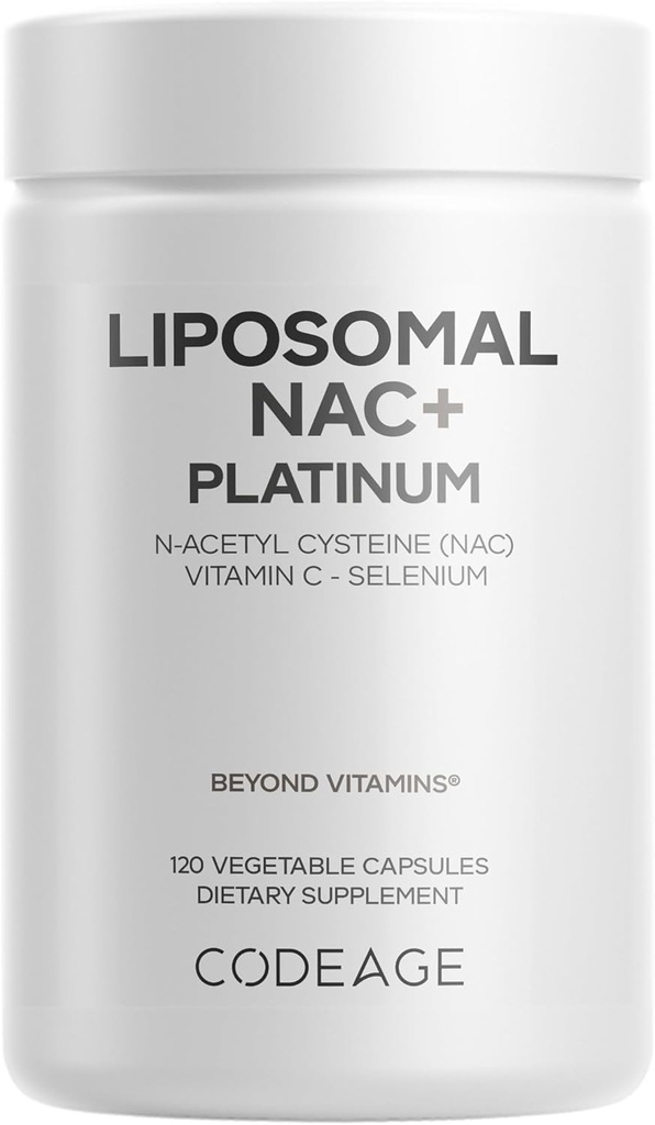 Kodeage Liposomal NAC + Platinum - N- Acetyl L- Cystein, C-vitamin, Alpha Liposyre, Selenium - 2-Måned Supply - Helix Liposomal Levering - Phospholipid - Non-GMO NAC Kosttilskud - 120 Kapsler