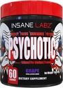 Insane Labz Psykotisk, High Stimulant Pre Workout Powder, Extreme Lasting Energy, Focus og Endurance med Beta Alanine, Creatinine monohydrat, DMAE, 60 Srvgs, Grape