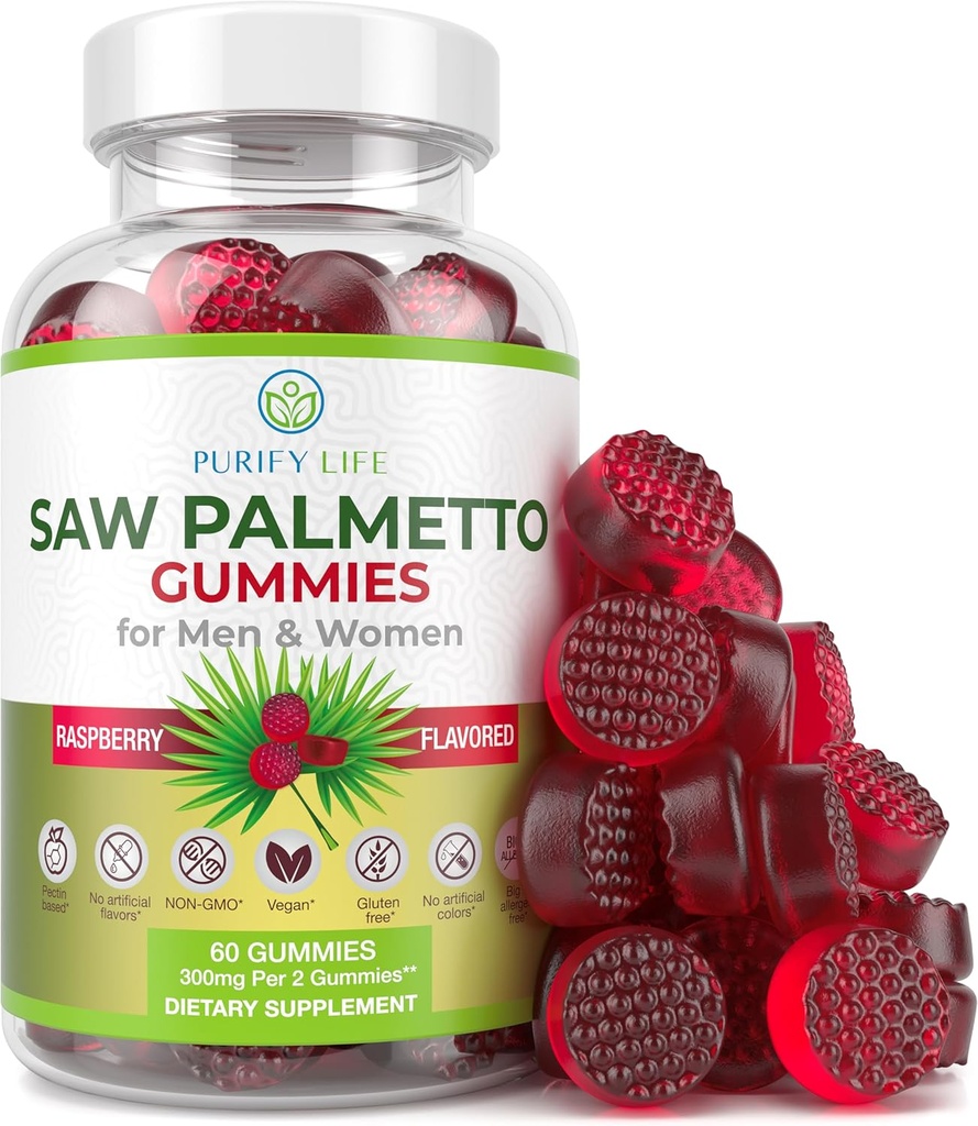Vegan Saw Palmetto for kvinder & mænd - Potent Saw Palmetto ekstrakt, Prostata Kosttilskud til mænd, DHT Blocker for kvinder hårvækst, Hormonal Balance Gummies, PCOS hårtab, DHT Blocker, Gluten- Free