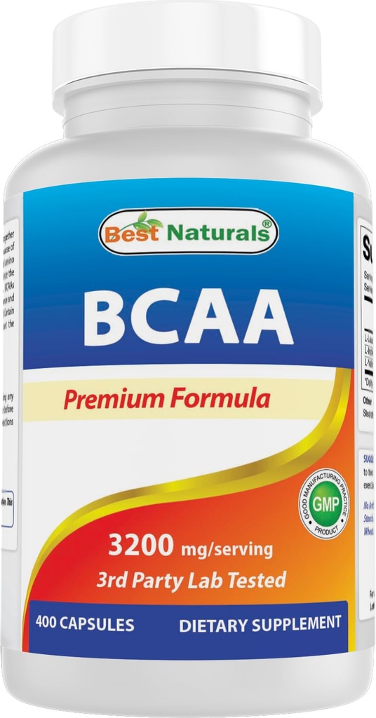 Bedste Naturals BCAA Branch Chain Amino Acid, 3200mg per servering, 400 kapsler - Pharmaceutical Grade - 100% Pure Instantized Formel 124; Pre / Post Workout Bodybuilding Supplement