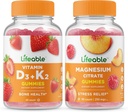 Lifeable Vitamin D3 + Vitamin K2 + Magnesium 85mg, Gummies Bundle - Great Tasting, Vitamin Supplement, Gluten Free, GMO fri, Chewable Gummy