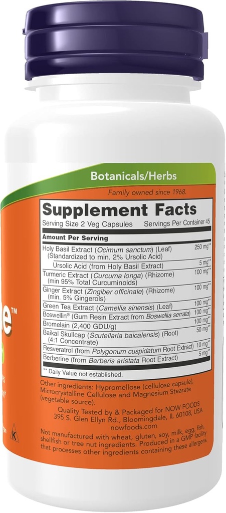 Now Supplements, D- Flame ™ med en blend af supplerende urter, overexertion support *, 90 Veg kapsler (pakke med 2)