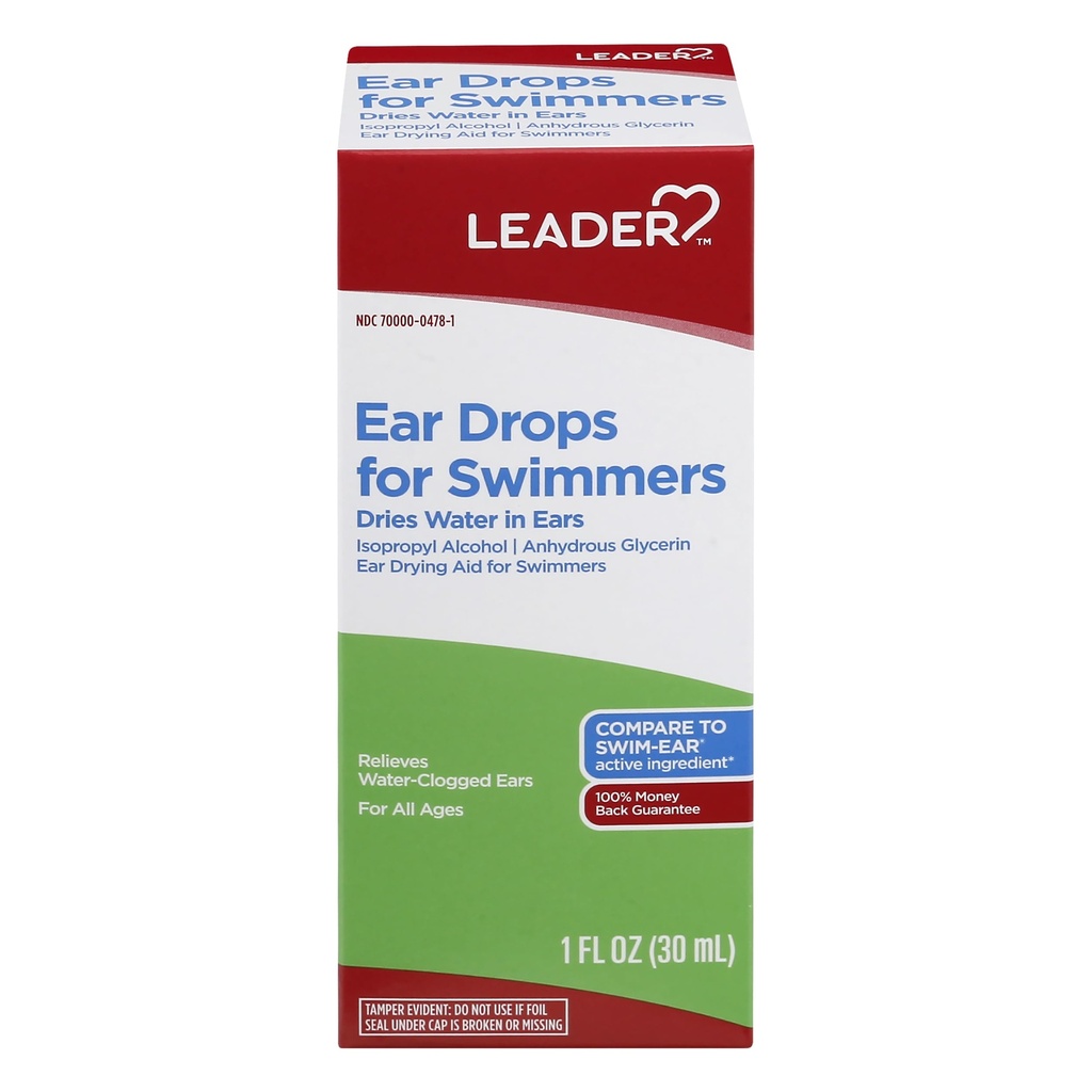 Leader Ear Drops til svømmere, Dries Vand i ører, Isopropyl Alkohol 95%, Alle aldre, Sammenlign med Swim- Ear, 1 fl oz
