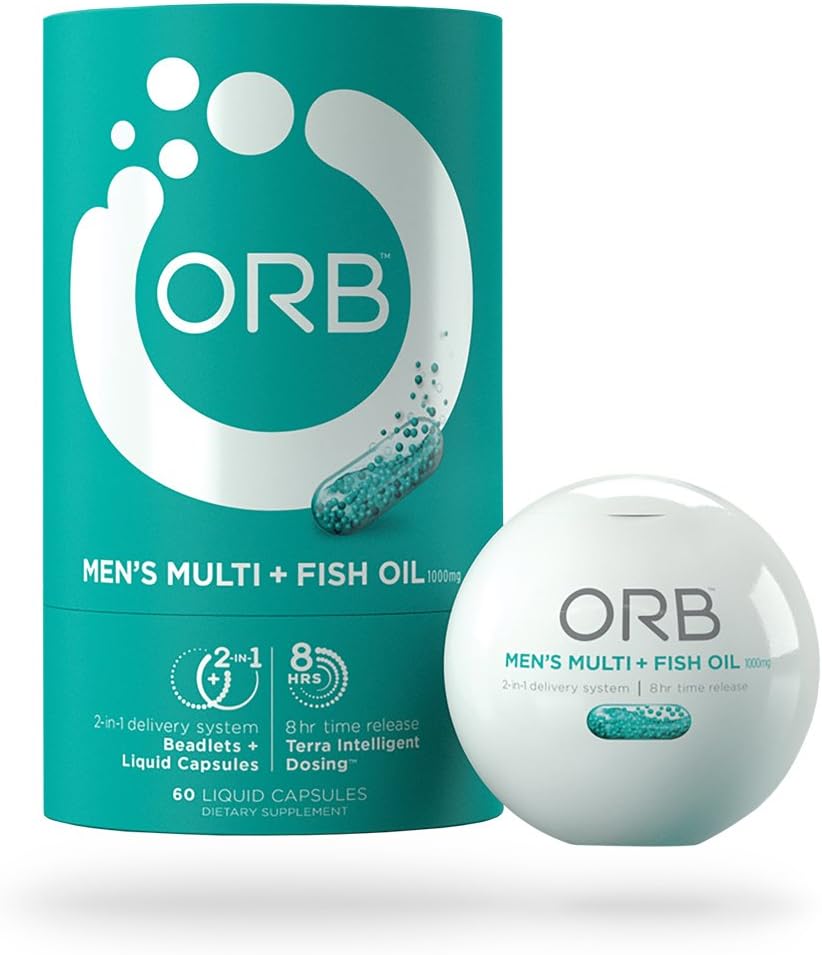 ORB MULTIVITAMIN + Fish Oil - A Complete Multi + Fish Oil ttesmå 124; Heart Health Support, Antioxidant Support, Understøtter en positiv mood, 21 Essential Vitamin - 60 Greve